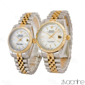 ست ساعت رولکس دیت جاست دورنگ طلایی صفحه سفید صدفی 105210
