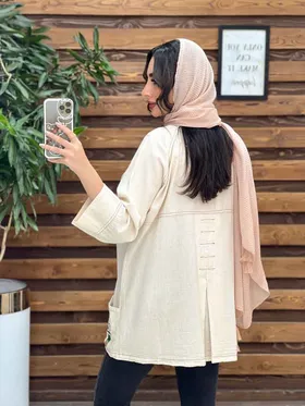 مانتو لینن جیب گلدوزی دکمه رنگی