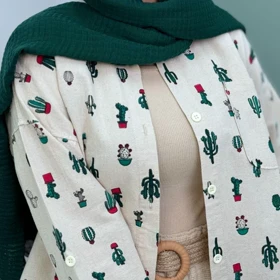 مانتو زنانه لینن نچرال طرح کاکتوس