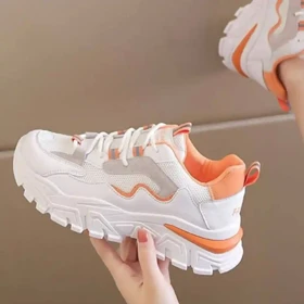 کتانی اسپرت لژدار زنانه طبی موج سفید نارنجی Women’s Platform Orthopedic Wave White Orange Sneakers