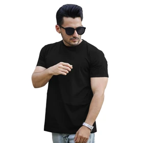 تیشرت آستین کوتاه مردانه مدل یقه گرد ساده basic رنگ مشکی