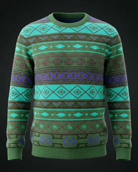 پلیور بافتنی وینتیج رنگ سبز خاص طرح سنتی ایرانی فوقالعاده شیک باکسی