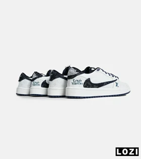 کفش کتانی مردانه و زنانه سفید سرمه ای NIKE LOUIS VUITTON x travis scott