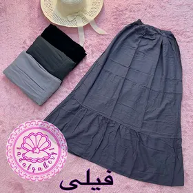 دامن نخی طبقه‌ای بلند رنگبندی پالت رنگ طوسی(کد1188) (فیلی)