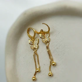 گوشواره استیل حلقه‌ای با آویز پروانه