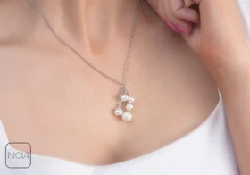 گردنبند استیل مروارید خوشه‌ای