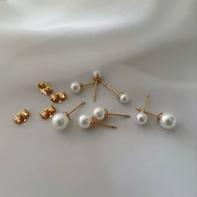 گوشواره میخی طلایی مرواریدی ژوپینگ