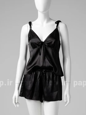 ست لباس خواب تاپ و شورتک ساتن مشکی