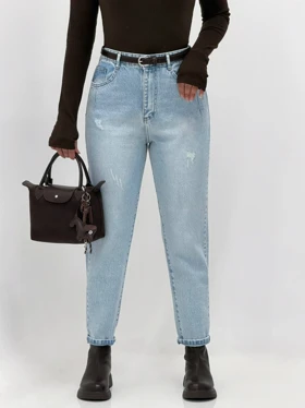 3960-شلوار مام فیت آبی متوسط