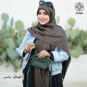 روسری ژاکارد رونا خطی (قهوه ای - یشمی)