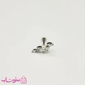 پیرسینگ گوش مدل تاج نگین مروارید سفید 1.5 سانت کد 249