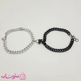 دستبند ست عاشقانه قلبی نقره ای و مشکی