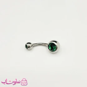 پیرسینگ ناف استیل نقره ای مدل نگین سبز