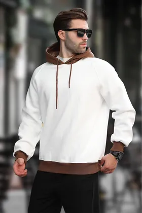 سویشرت کلاهدار Ecru Color Block 7073