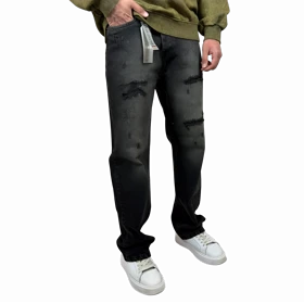 شلوار جین نیم بگ مردانه زاپدار (Semi-Baggy) ذغالی شسته شده