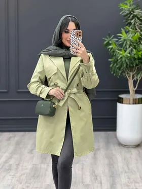 بارانی کتان یقه دوبل