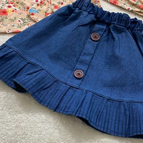 شومیز دامن جین دخترانه کرم 1 تا 8 سال