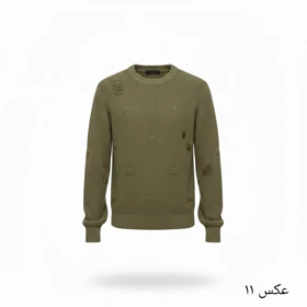 پلیور بافت سبز لجنی یقه گرد زاپ مینیمال فری سایز لش