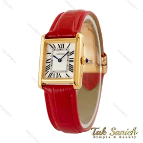 ساعت کارتیه تانک زنانه طلایی بند چرم قرمز Cartier-5274-L