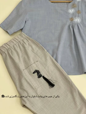 ست دو تیکه بلوز گلدوزی شده و شلوارک کد 2453