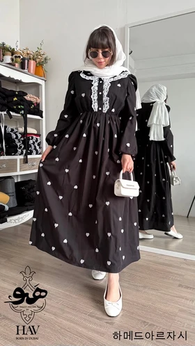 مانتو پیراهنی نخی گلدوزی قلبی