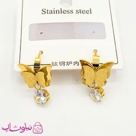 گوشواره حلقه‌ای آویزدار استیل طرح پروانه