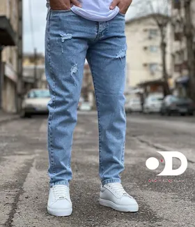 شلوار بوی فرند آبی روشن پارچه پنبه سنگشور کد b53456
