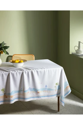 رومیزی Madame Coco مدل Lazule پنبه پلی‌استر 150 × 250 - آبی روشن/بژ