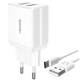 شارژر دیواری 2.1 آمپر یوسامز USAMS مدل cc090+sj099 با کابل تایپ سی