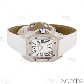 ساعت کارتیر زنانه مدل سانتوس بند چرمی دور نگین 104596