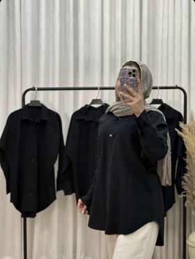 شومیز مانتویی لینن مشکی