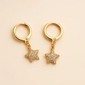 گوشواره آویز ستاره‌ای نگین‌کاری ژوپینگ (طلایی)