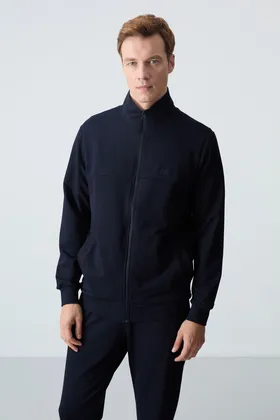کت و شلوار ورزشی مردانه ساده با بافت نرم ضخیم آبی سرمه ای - 85260 T15ER-85260