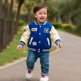 ژاکت بمبر کودک یونیسکس با طرح‌های آپلیکه و کنتراست کالج