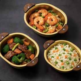 تابه استیل طلایی دسته چوبی در سه سایز