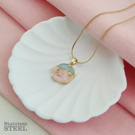 گردنبند استیل طرح آسمان شب میناکاری شده