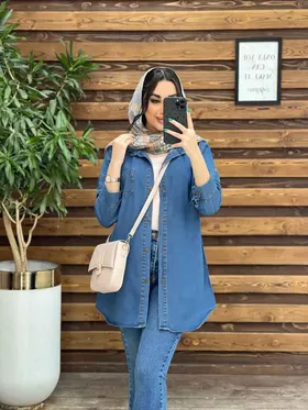 مانتو جین جیب پاکتی پایین هلالی