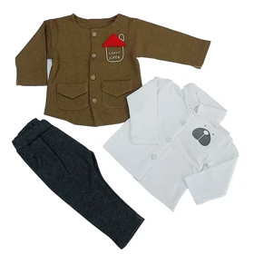 کت شلوار و پیراهن پسرانه کنفی طرح کلبه