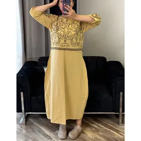 مانتو پیراهن کفتان لینن بلند چاپی