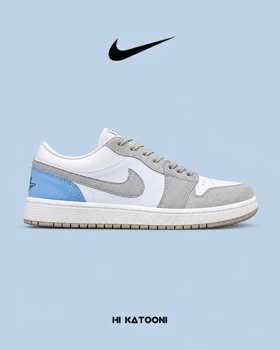 کتانی نایک Air Jordan 1 سفید طوسی آبی مدل 9706 استایل خاص و خیابانی
