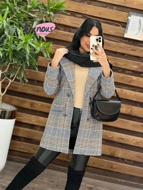 پالتو چهارخونه یقه انگلیسی
