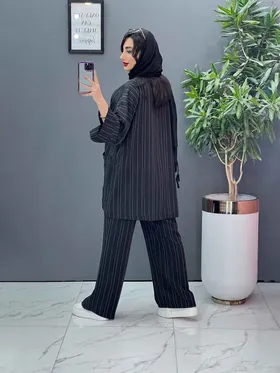 ست مانتو و شلوار راه راه