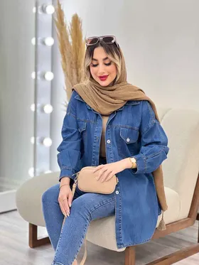مانتو جین سر جیب دکمه پایین هلال