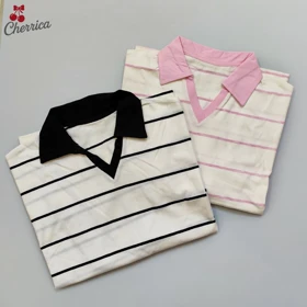 کراپ باکسی راه راه یقه دار