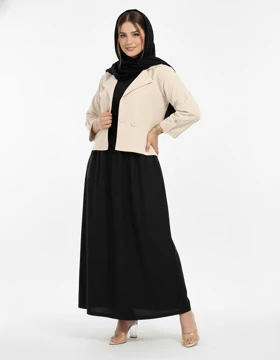 ست کت و سارافون لینن وارداتی یقه انگلیسی 7336 (کرمی)