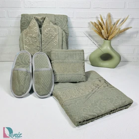 حوله ست یک نفره ژاکارد رنگ سدری