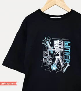 تیشرت مشکی طرح ماینکرافت سفید و آبی