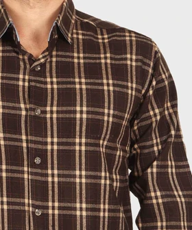 پیراهن مردانه پشمی چهارخانه و قهوه ای 0156