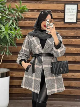 پالتو طرحدار سرآستین چرم