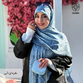 روسری ژاکارد رونا گل رز -140 (نقره ای-آبی)
